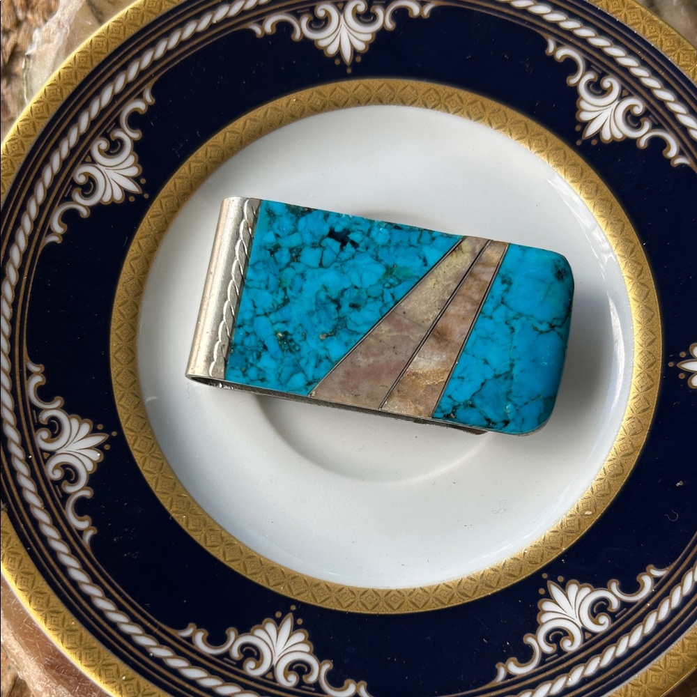Vintage Turquoise and Mother-of-Pearl Inlay Money Clip